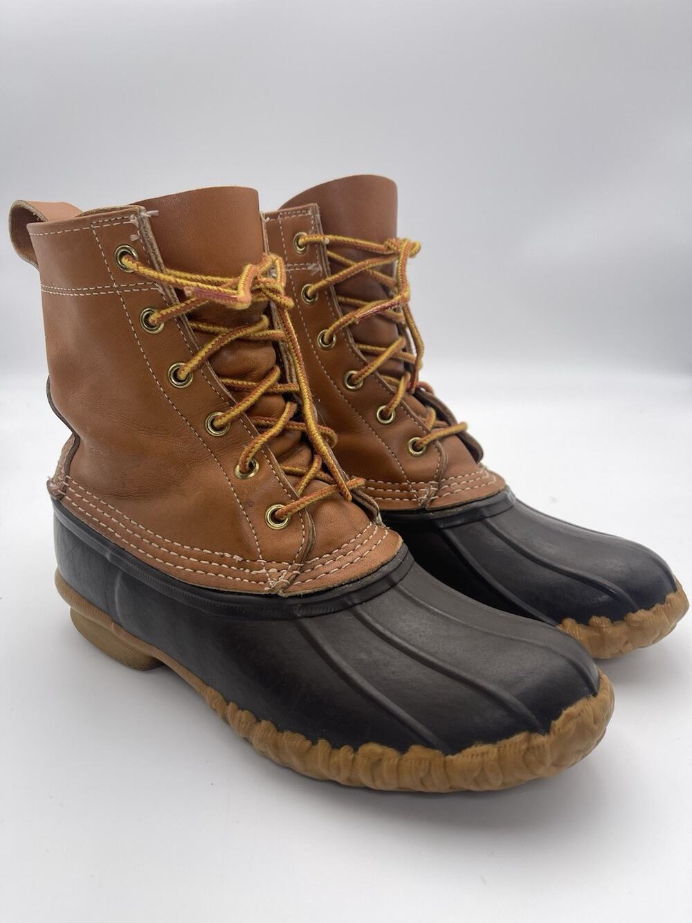 Vtg LL Bean Leather 8" Lace Up Duck Boots Made In USA Womens 7 Mens 5 Waterproof